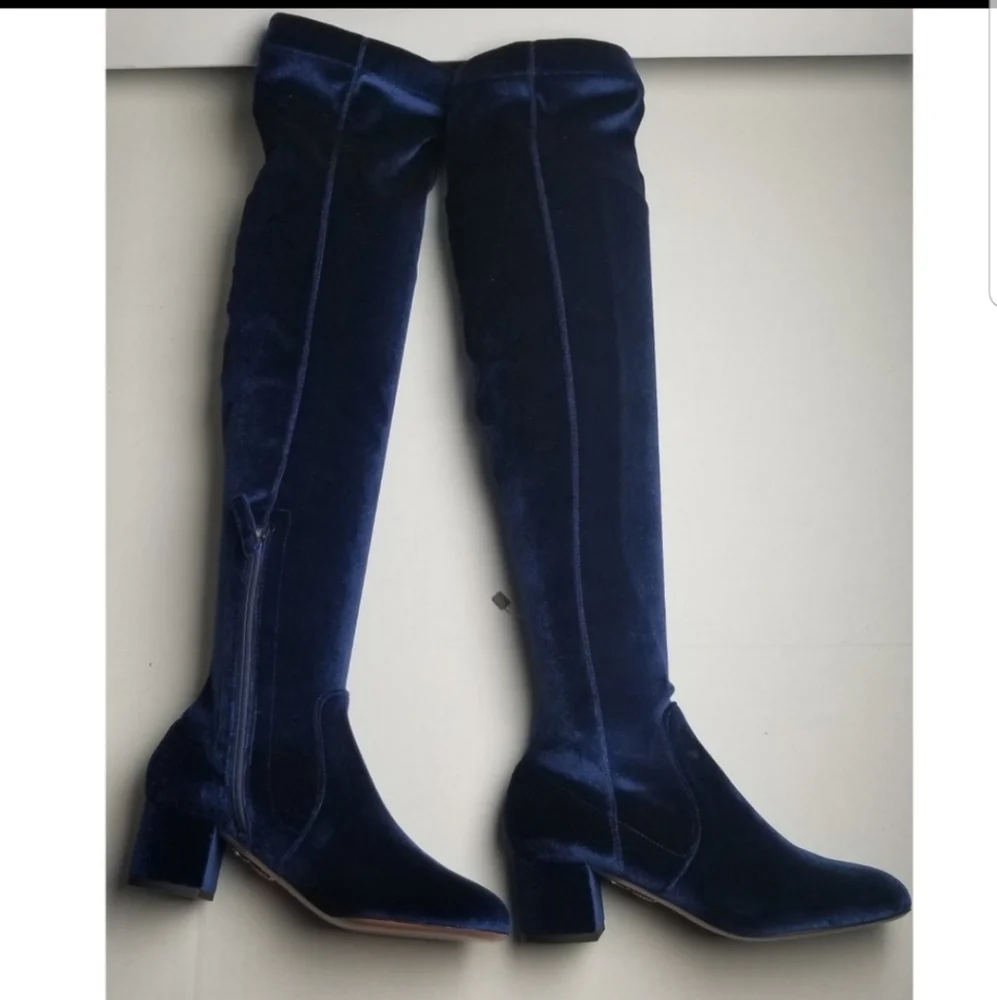 NWT Aquazurra Blue Velvet Over the knee boots